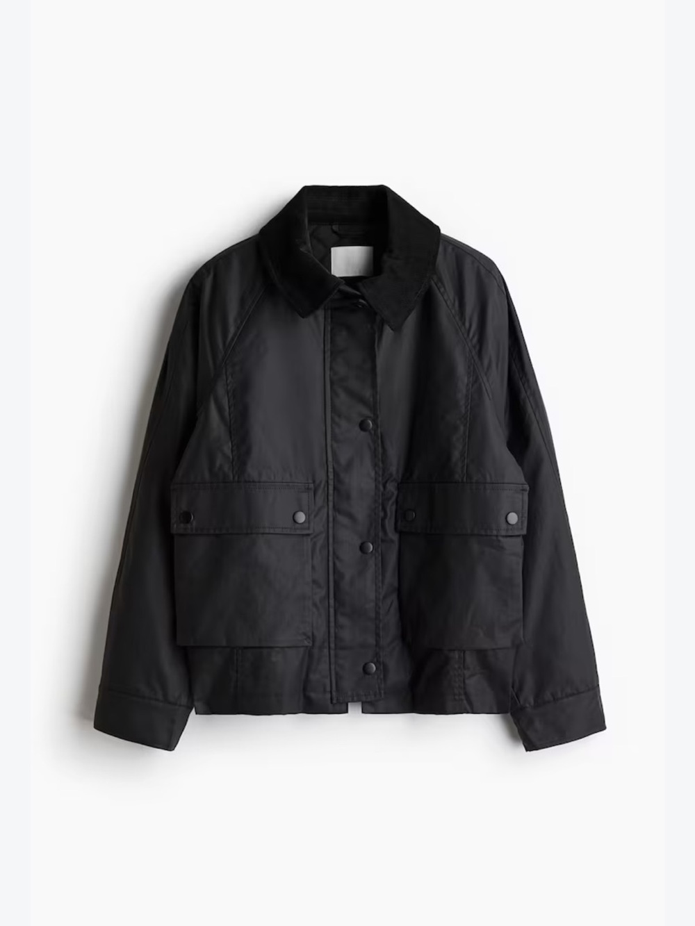 H&M Women's Black Waxed Twill Utility Jacket Size Large